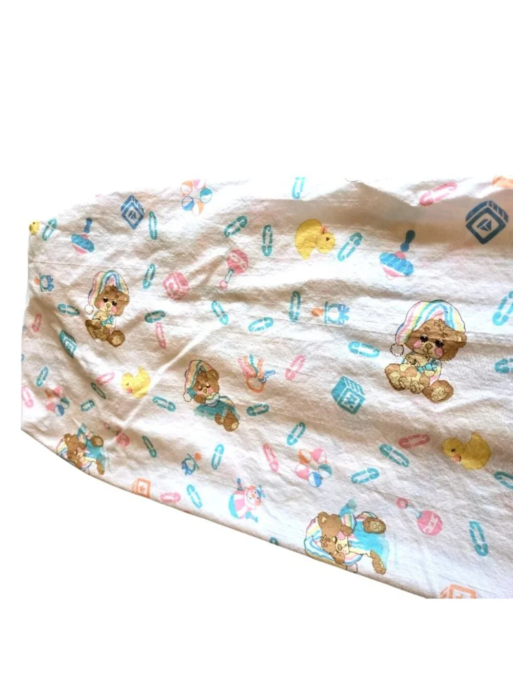 Vintage 1980s Baby Morgan Crib Fitted Sheet Sleepy Bear Duck Safety Pins